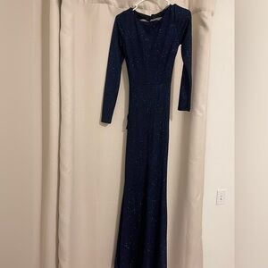 Elegant Navy Blue Long Sleeve Dress